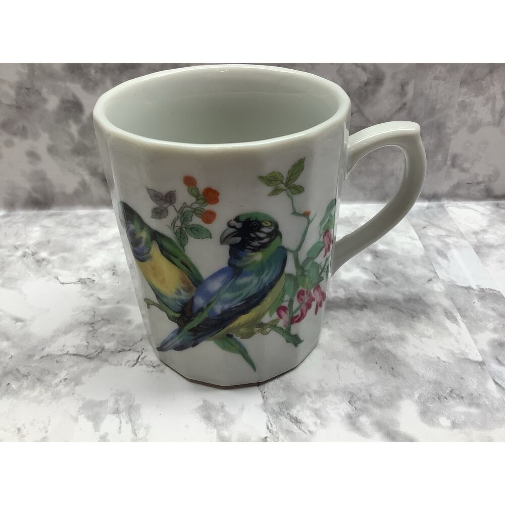 Vintage Royal Crown Porcelain Hand painted Scene - Blue/Yellow Parrots